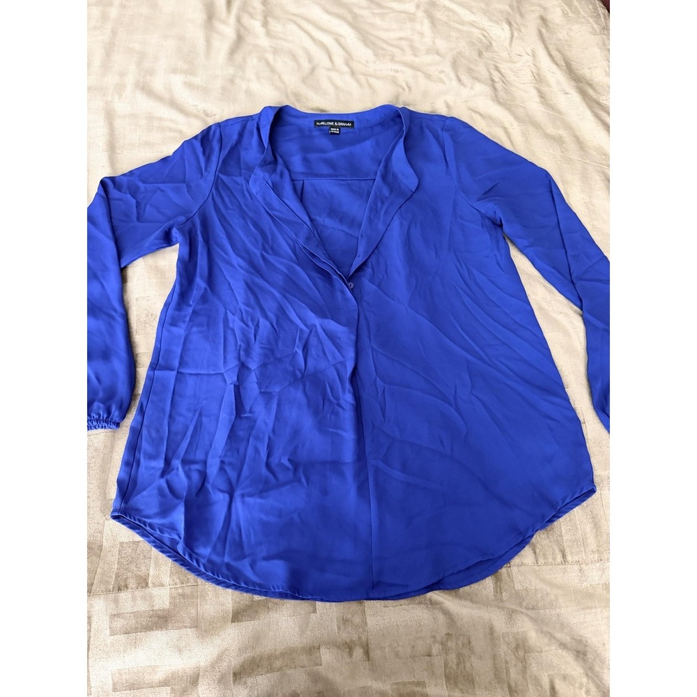 Harlowe & Graham Blouse Womens Small Blue V Neck Long Sleeve Tunic Top